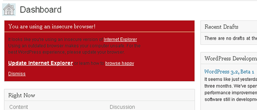 WordPress IE6 Message
