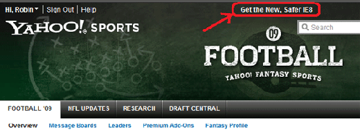 Yahoo IE6 Message