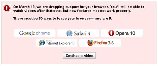 Youtube IE6 Message