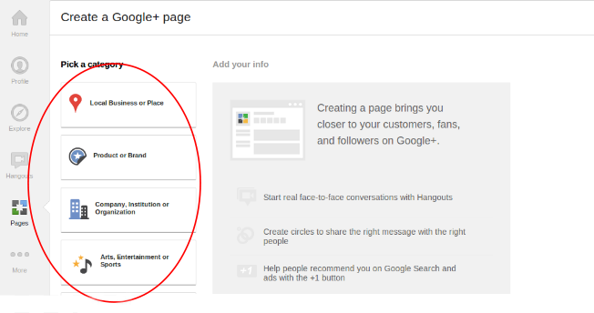 Google+ Page Category
