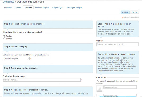 Add products or services to LinkedIn Company Pages