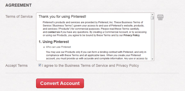 Pinterest Agreement