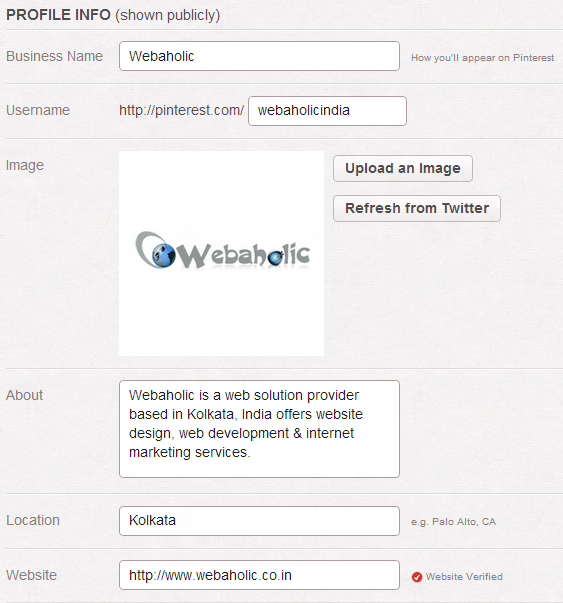 Pinterest Profile Info