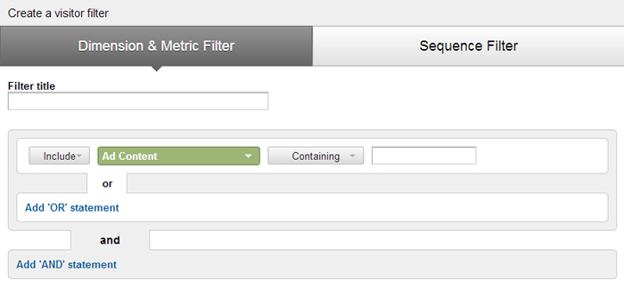 Dimension and Metric filter